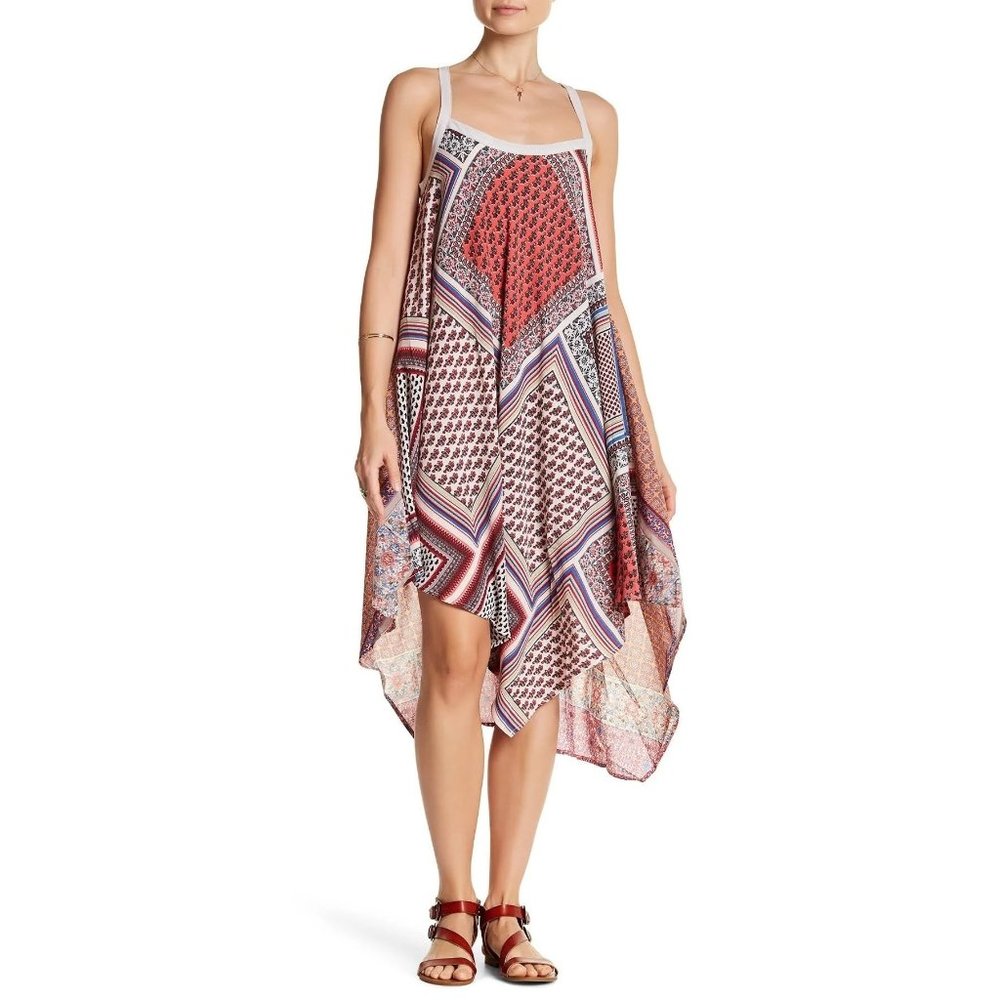 Arata Silent Journey Womens L Coral Sleeveless New York City Block Dress NWT